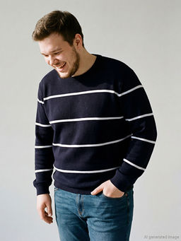 Bisiklet Yaka ?izgili Erkek Triko Kazak