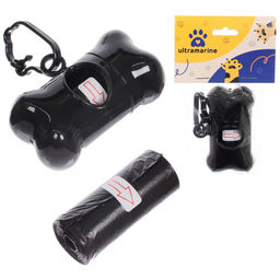 Цена за 6 шт. Контейнер с пакетами для уборки за собакой с карабином,цвет черный 15*8*4см Ultramarine