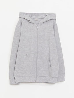 Kap??onlu Basic Uzun Kollu Erkek ?ocuk Fermuarl? Sweatshirt