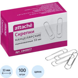 Скрепки Attache оцинкованные 33 мм, негофрированные, 100шт/уп  фото 2
