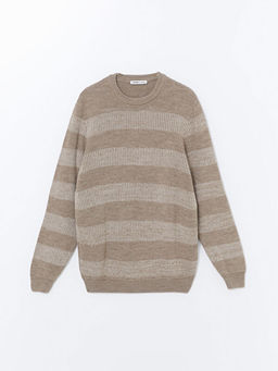 Bisiklet Yaka Uzun Kollu ?izgili Erkek Triko Kazak