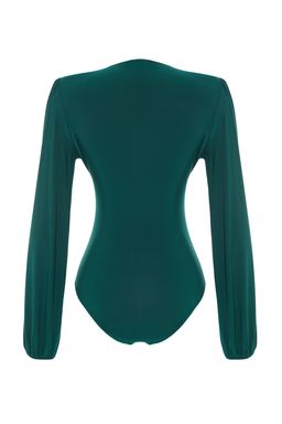 TRENDYOLMILLA Siyah Balon Kol V Yaka Fitted/Vucuda Oturan Esnek C?tc?tl? Orme Body TWOSS23BD00030 фото 16