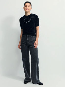 Джемпер с коротким рукавом со стразами / Zarina  фото 2