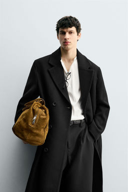 DOUBLE-BREASTED WOOL BLEND COAT WITH BELT - Zara фото 2