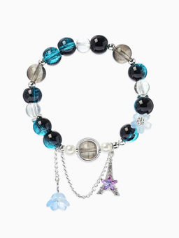 Браслет с подвесками "Сахарный" башня с цветами, шар №10/8, цвет чёрно-синий в серебре