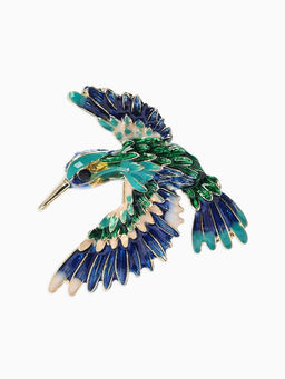 Брошь «Птица» колибри яркая, цветная в золоте