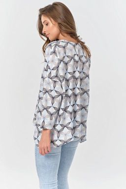 Блузка свободная на пуговицах с принтом на белом - Fly фото 3