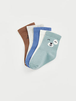 Bask?l? Erkek Bebek Soket ?orap 5li