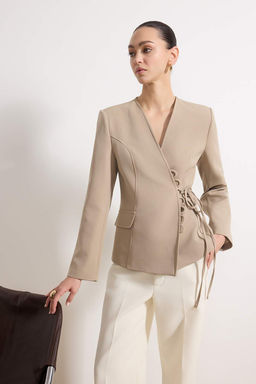 Vizon Kruvaze Baglama Detayl? Cepli Dokuma Blazer Ceket TWOSS26BC00024