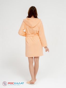 Махровый женский укороченный халат с капюшоном Персиковый МЗ-01 (32)
