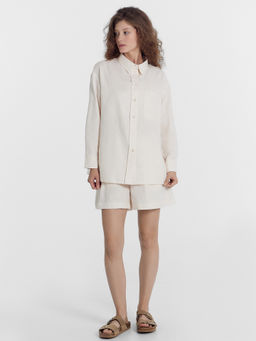 Шорты женские молочно-бежевые с жаккардовыми цветами молочные цветы жаккард 132341-2 - Mark formelle фото 2