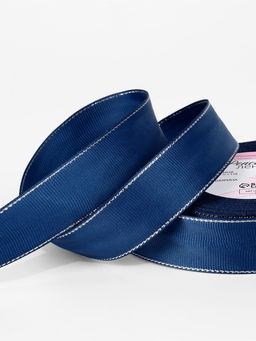 Лента репсовая, с серебряным люрексом, 25 мм, 23±1 м, тёмно-синяя №038