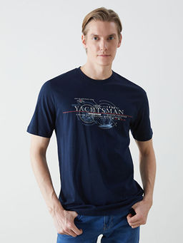 Bisiklet Yaka K?sa Kollu Bask?l? Penye Erkek Ti??rt