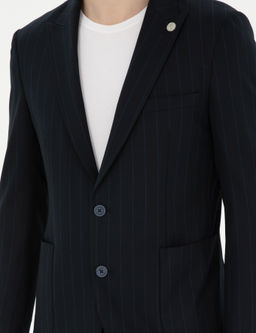 Lacivert Ex. Slim Fit _izgili Tak_m Elbise
