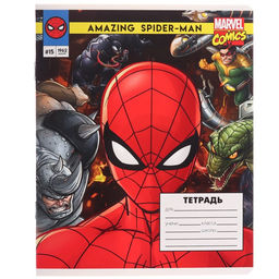 Цена за 20 шт. Тетрадь в клетку 12 листов, 5 видов МИКС, обложка мелованный картон, «Человек-паук»
