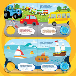 Картонная книга с музыкальным чипом Весёлый транспорт, 10 стр., Синий трактор  фото 3