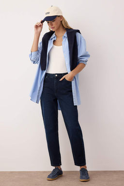Gece Mavisi Yuksek Bel Yeni Mom Jeans TWOAW26JE00054