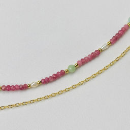 Колье двойное из розового Турмалина,Амазонита и Жемчуга - Радуга самоцветов фото 3