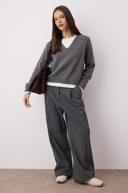 Antrasit Yaka ve Etek Ucu Garni Detayl? Triko Kazak TWOAW26KZ00246