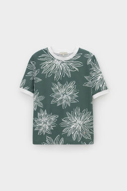 ЕВТ 3220/зеленый,крупные астры фуфайка жен