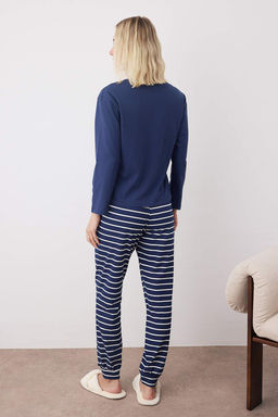 Trendyolmilla Kad?n Couple/Cift Bej %100 Pamuklu Cizgili Y?lbas? Temal? Orme Pijama Tak?m? THMAW25PT00164  фото 11