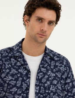 Темно-синяя рубашка стандартного кроя с коротким рукавом - Cacharel фото 2