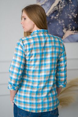 Туника женская со стойкой голубая клетка - Амадэль фото 3