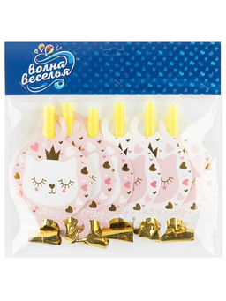 Цена за 2 шт. Карнавальные язычки гудки "Котенок Принцесса" 11 см, 6 шт. в упак.