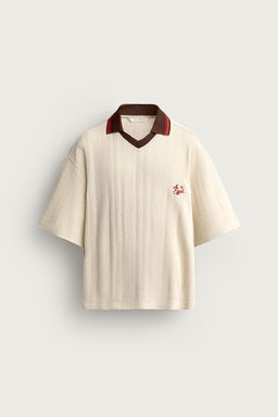 CAMISA POLO ESTRUCTURA BORDADO / Blanco roto - Zara фото 7