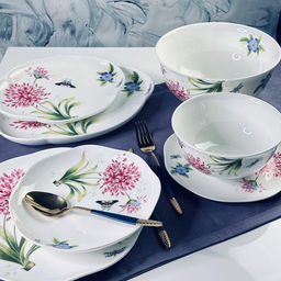 Обеденный сервиз 23пр. FLOWERS в под.уп. Костяной фарфор арт.205-974 /LENARDI/