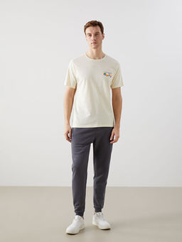 Bisiklet Yaka K?sa Kollu Bask?l? Penye Erkek Ti??rt