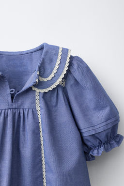 BLUSA PUNTILLAS CONTRASTE / Azul / Marino - Zara фото 4