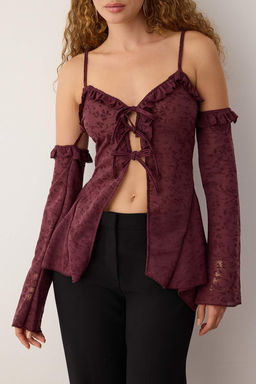 Murdum Cicekli Desenli Baglama Detayl? Boho Dantel Party Bluz TPRAW26BZ00035 - Trendyolmilla фото 3