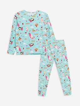 Bisiklet Yaka Y?lba?? Temal? Uzun Kollu K?z ?ocuk Pijama Tak?m?