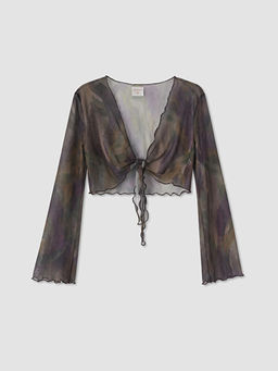 Batik Desenli Kad?n T?ll? Plaj Bluzu
