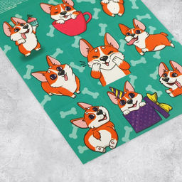 Цена за 10 шт. Наклейки детские бумажные «Забавный корги», c раскраской на обороте, 10×14 см