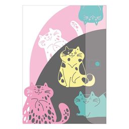 Папка для документов пластиковая арт. 53478/ 12 КОТЫ (полипропилен, формат А4, 23x32 см, 2 отделение (-я), кнопка, внутренние папки-уголки, печать фольгой, УФ-печать)