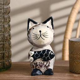 Сувенир «Кошка с рыбкой», 8×15×17 см, дерево, серый