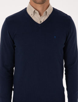 A__k Lacivert Slim Fit V Yaka Basic Triko Kazak - Pierre cardin фото 6