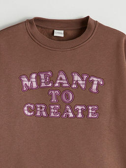 Bask?l? K?z ?ocuk Kal?n Sweatshirt