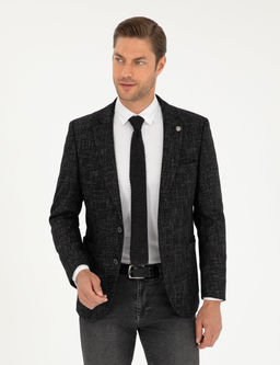 Siyah Y_n Kar___ml_ Ex. Slim Fit Ceket