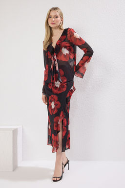 TRENDYOLMILLA Cok Renkli Cicek Bask?l? F?rf?r Detayl? Tul Kalem Esnek Etek TWOSS25ET00024  фото 2