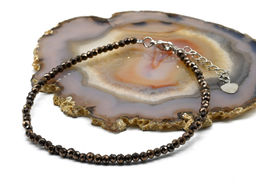 Браслет на ногу из циркона шарик граненый 3мм цв.мокко, 21см