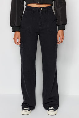 Siyah Kargo Cepli Yuksek Bel Wide Leg Jeans TWOAW22JE0393 - Trendyolmilla фото 9