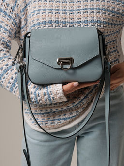 Сумка кожаная через плечо Azaro 3684 серое небо