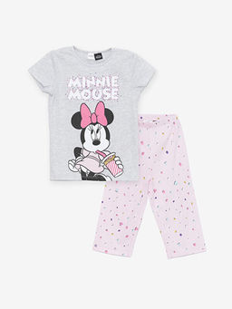 Bisiklet Yaka Minnie Mouse Bask?l? K?sa Kollu K?z ?ocuk Pijama Tak?m?