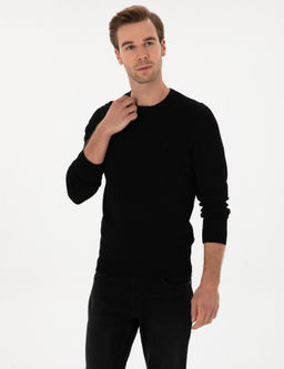 Siyah Slim Fit Bisiklet Yaka Triko Kazak - Cacharel фото 3