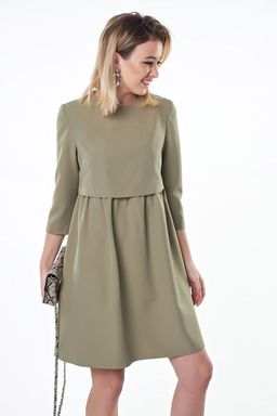 Платье повседневное свободное со сборкой на талии оливковое