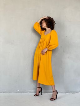 Платье-миди с пышными рукавами в цвете манго - Martichelli фото 14