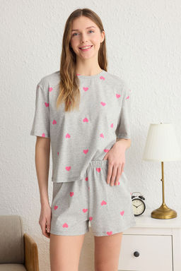 Trendyolmilla Pembe %100 Pamuklu Kalpli Sortlu Orme Pijama Tak?m? THMSS24PT00029